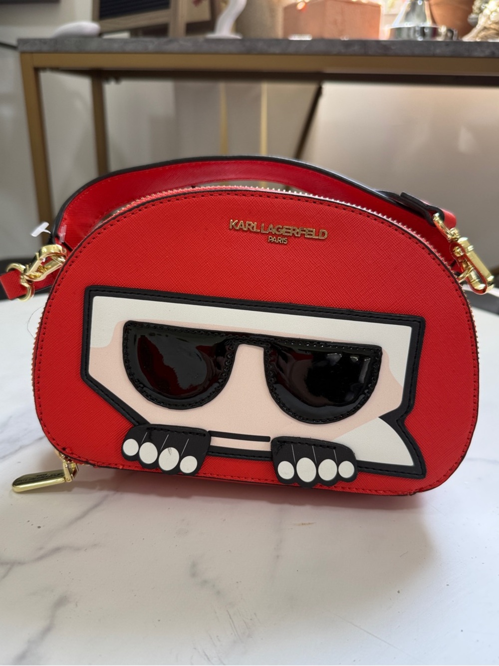 Karl Lagerfeld Red Crossbody Bag with Sunglass Applique brand new
